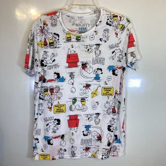 Peanuts AOP Snoopy Charlie Brown White Short Sleeve Shirt Sz XL Juniors - Picture 3 of 13